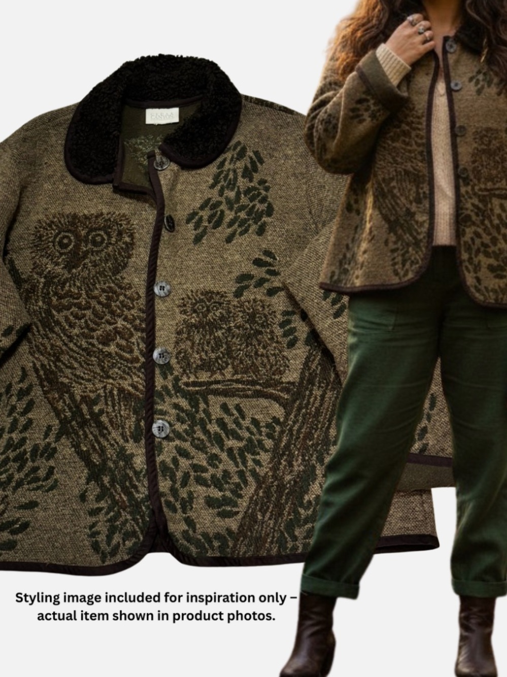 VTG Tapestry Style Jacket Boho Art To Wear Animal Print Forest Witch Earthcore